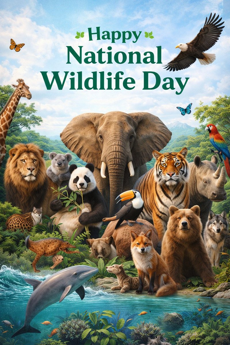 🌍🐾 Happy #NationalWildlifeDay! 🐾🌍

Today we honor the wild — the breathtaking species that roam our forests, oceans, and skies. From the tiniest insects to the mightiest elephants, wildlife keeps our planet thriving and our ecosystems in balance. 🌱🦁🐘

But many species are