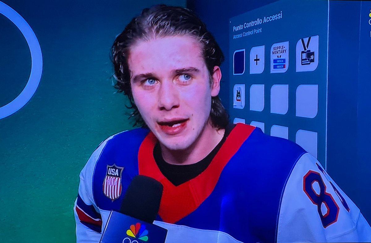 RebeccaTucker85's tweet photo. Jack Hughes talking about loving the USA and the USA hockey brotherhood right after scoring the game winning goal in the gold medal game is awesome. This young man just gained a lot of fans. https://t.co/J6WOA4N9oA