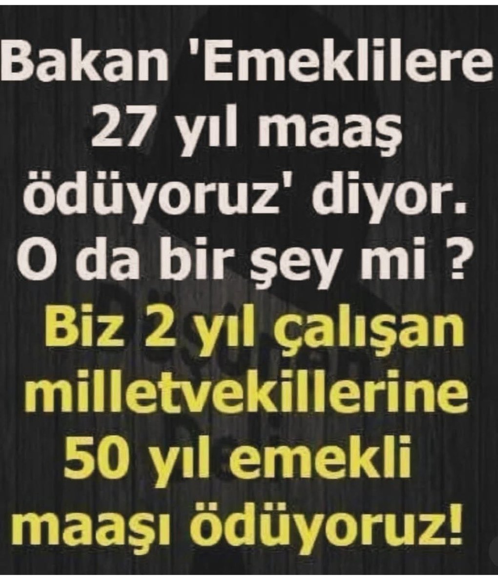 Tüm emeklilerin maaşı aynı olacaksa, tüm çalışanların da maaşı aynı olsun, Milletvekili ve asgari ücretli aynı maaşı alsın.
Biraz da #MilletvekiliSabretsin
#Emekli AÇ, AÇ !