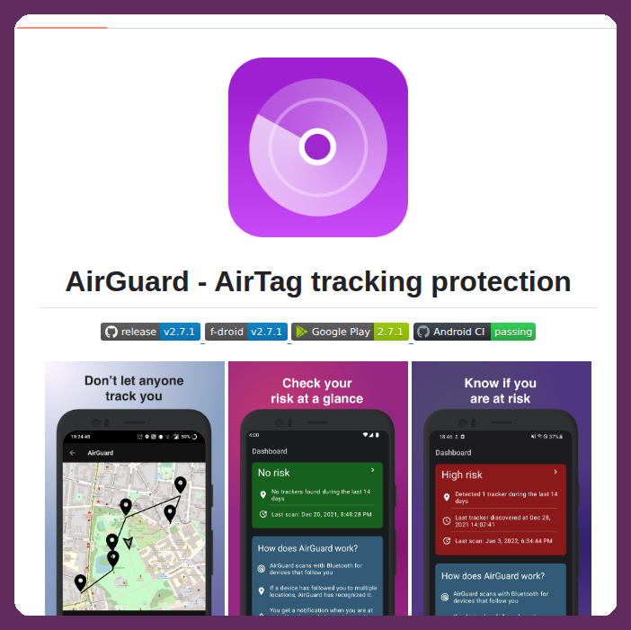 Detects trackers from the Find My network on Android devices

github.com/seemoo-lab/Air…
