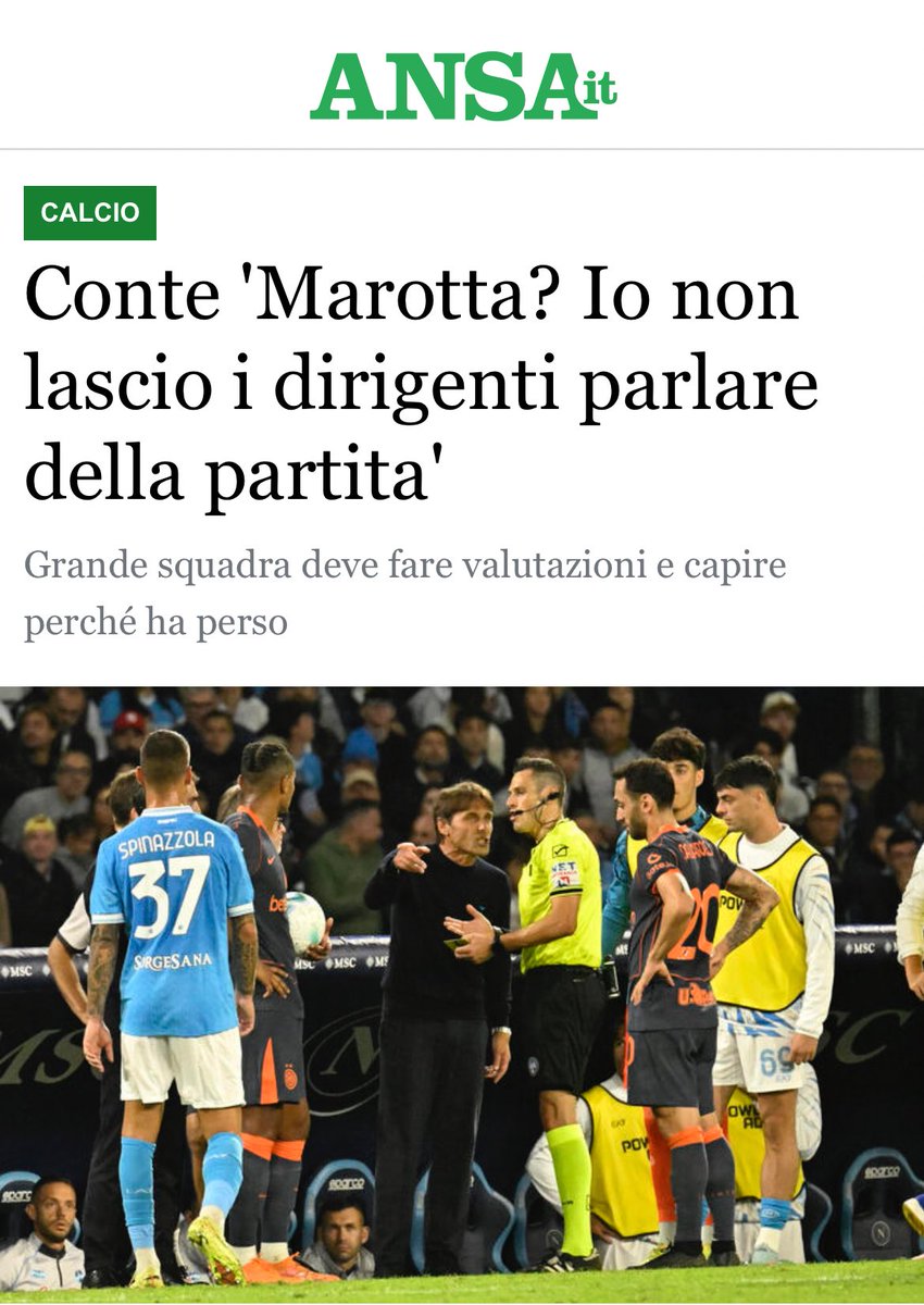 Conte non parla nel post partita di Atalanta-Napoli.

Il ds Manna parla e attacca gli arbitri.

Anche oggi lezione di COERENZA.