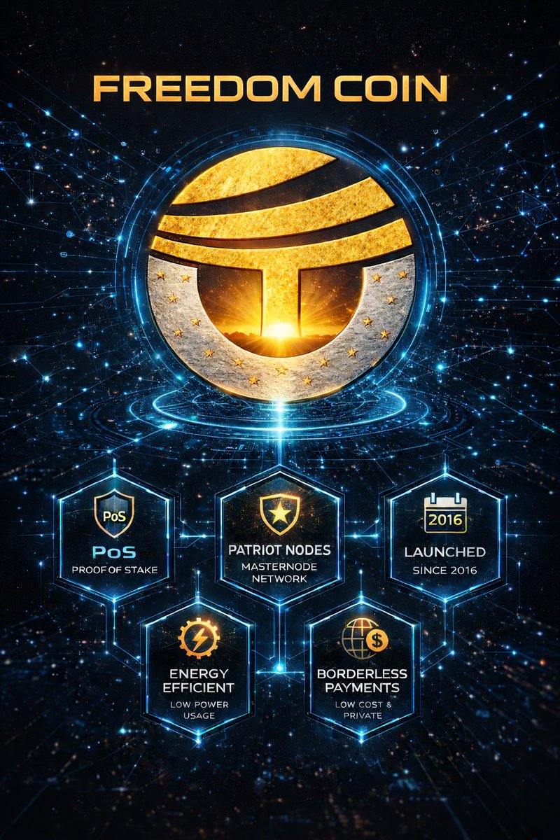 FreedomcoinWW's tweet photo. The future isn’t built on hype.
It’s built on infrastructure.
⚡ Proof of Stake
🛡 Patriot Node Network
🌍 Borderless Payments
🔋 Energy Efficient

This is Freedom Coin.
Secure. Global.
#FreedomCoin #Crypto #Blockchain https://t.co/uHeyNLEguo