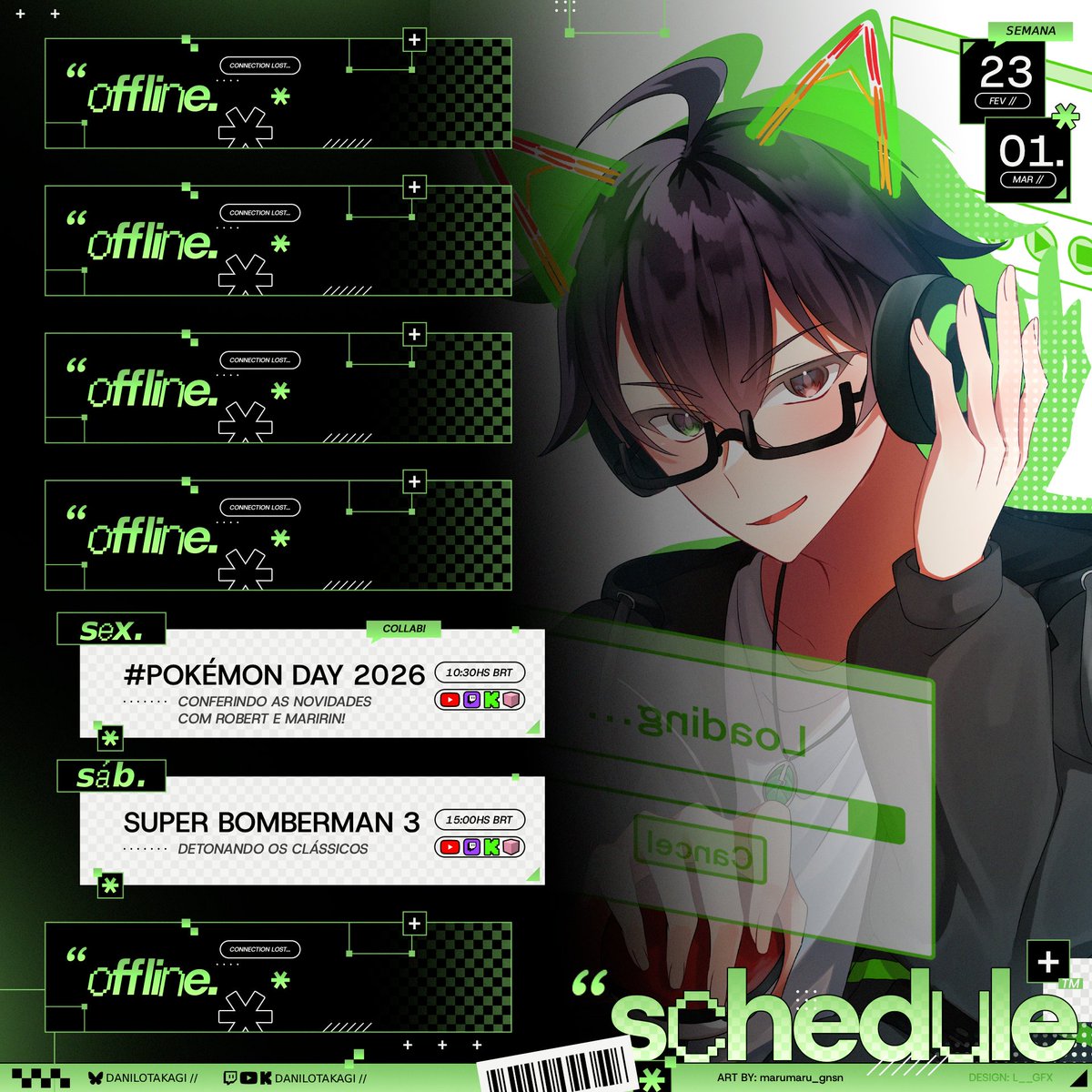 Agenda! (23/02 a 01/03)

30 anos de Pokémon! A jornada desta franquia ultrapassou gerações, e estamos na expectativa dos anúncios do #PokemonDay na sexta-feira, 27/02, onde eu, Robert e Maririn estaremos ao vivo acompanhando! E no sábado, vamos detonar Super Bomberman 3 ^^
