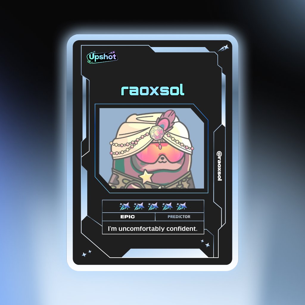 saw the timeline flooding with these <a href="/upshot_cards/">Upshot</a> last few days

usually i ignore the noise, but the "what if" got me

claimed my card and pulled an EPIC

maybe it’s nothing. maybe it’s the criteria for something bigger later

either way, i’m on the board

your turn: