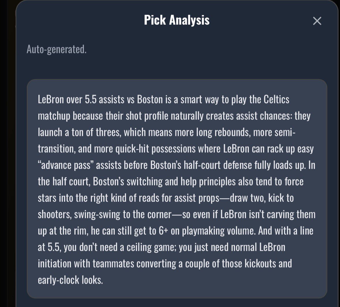 beanstockbets's tweet photo. LBJ over 6.5 assists 👀

Worth a punt at these odds!

https://t.co/SqyQ5kVuDA https://t.co/J2SfFhTG0C