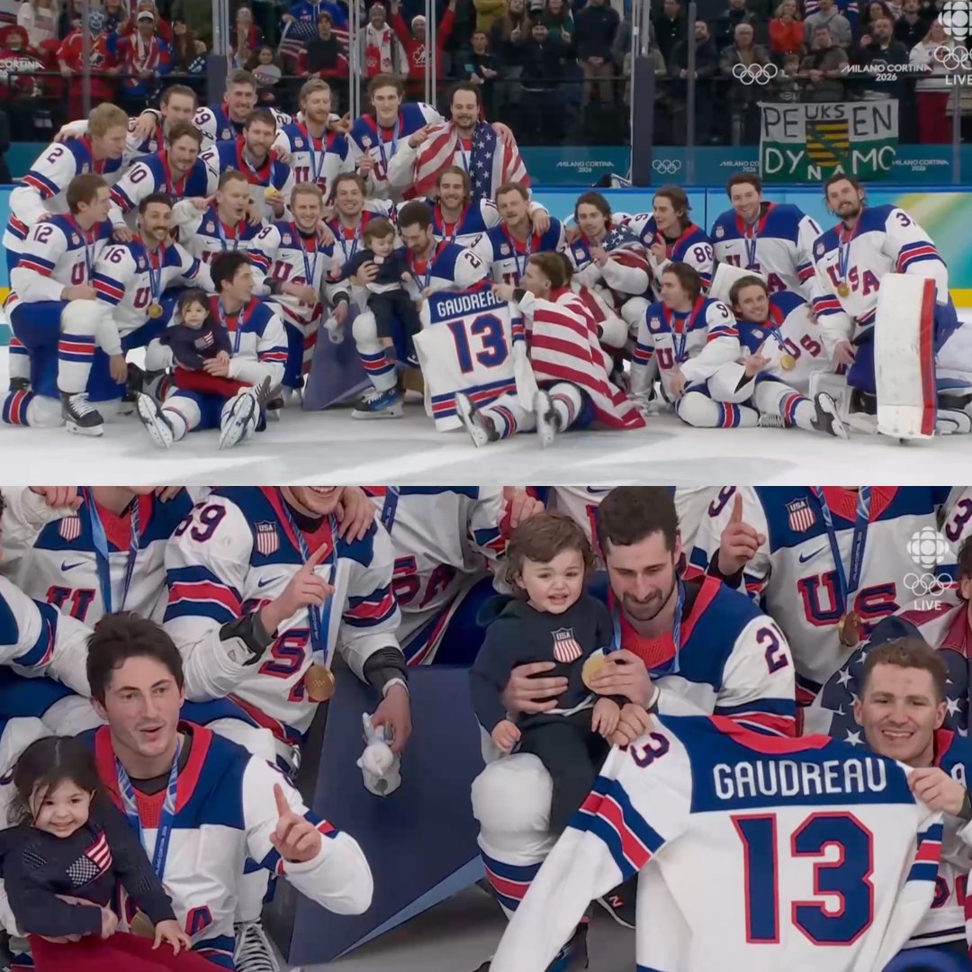 Team USA brought Johnny Gaudreau's kids on the ice for the team photo ❤️ 🤍 💙