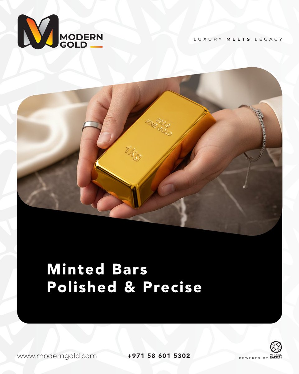 moderngold_uae's tweet photo. Cast or minted, the choice reflects intent ⚖️
Not all gold bars are the same and that’s by design.
Both are 24K gold. The difference is purpose, not performance.
Explore gold bars at modern gold. Head to the website now.
#GoldBars #ModernGold https://t.co/l5DD0vLLdU