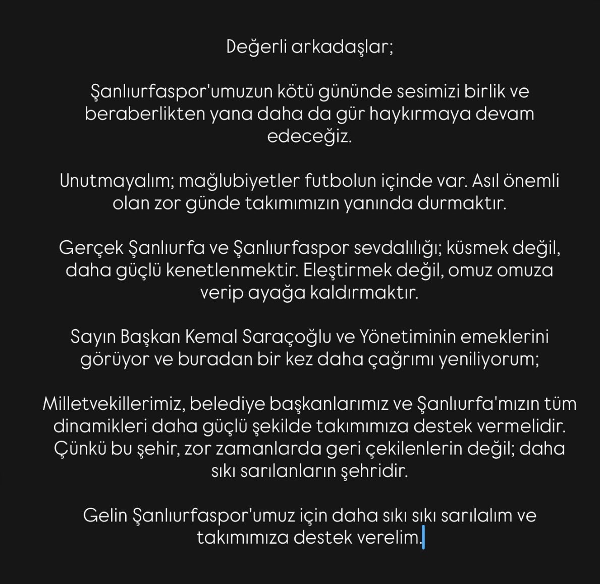 talatbaytemur's tweet photo. .@valisalihayhan @hasim_izol @ibrahimeyyupogl @CYAZMAC @saracoglukemal @Sanliurfaspor @av_nihat @canbeylicihan @byildiz63 @huseyin_yldrm63 @milhamigunbegi @Malikurt14 @buyukfirat63 https://t.co/Wu3Fcg0t2j