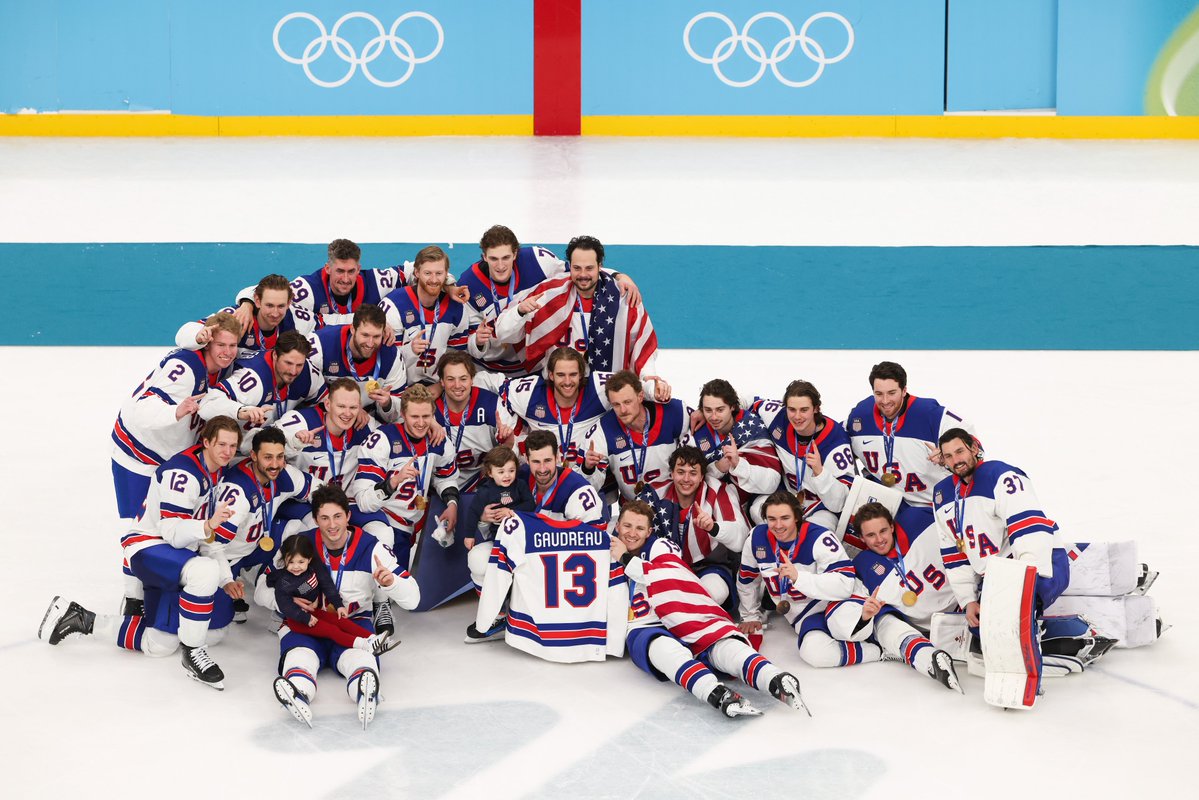 Bigger than hockey. That's family. ❤️ 

Johnny Gaudreau's kids joined Team USA for their gold medal photo. #WinterOlympics