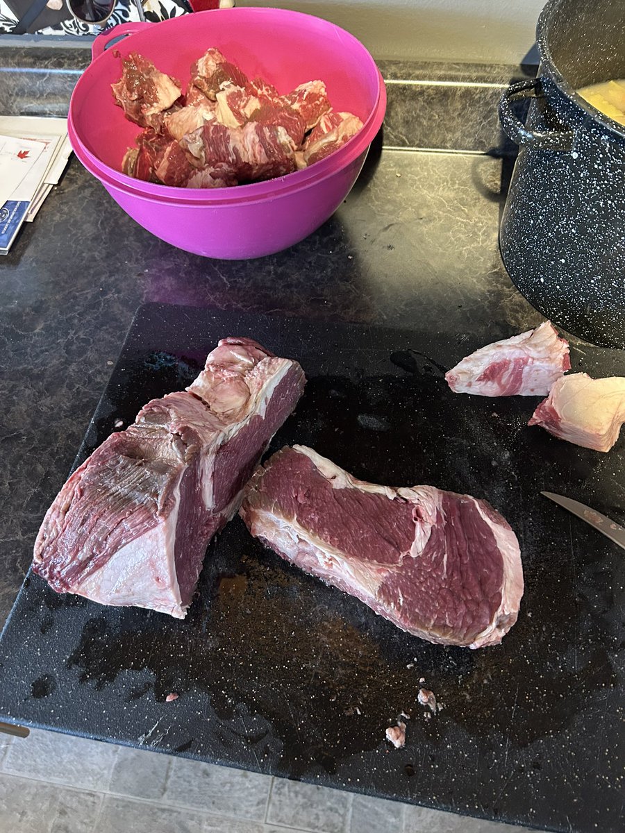 Cutting up brisket to make homemade hot dogs.