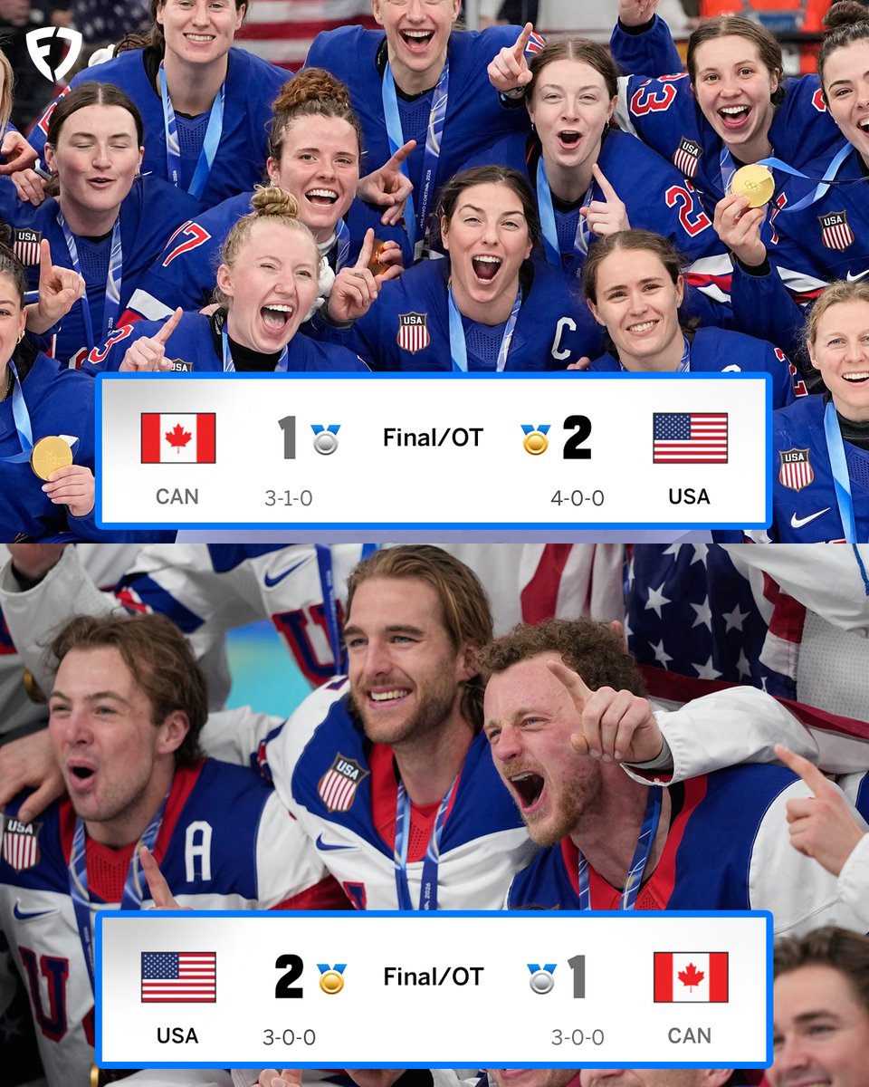 USA Men's and Women's hockey both beat Canada 2-1 in OT to win it all 🥇