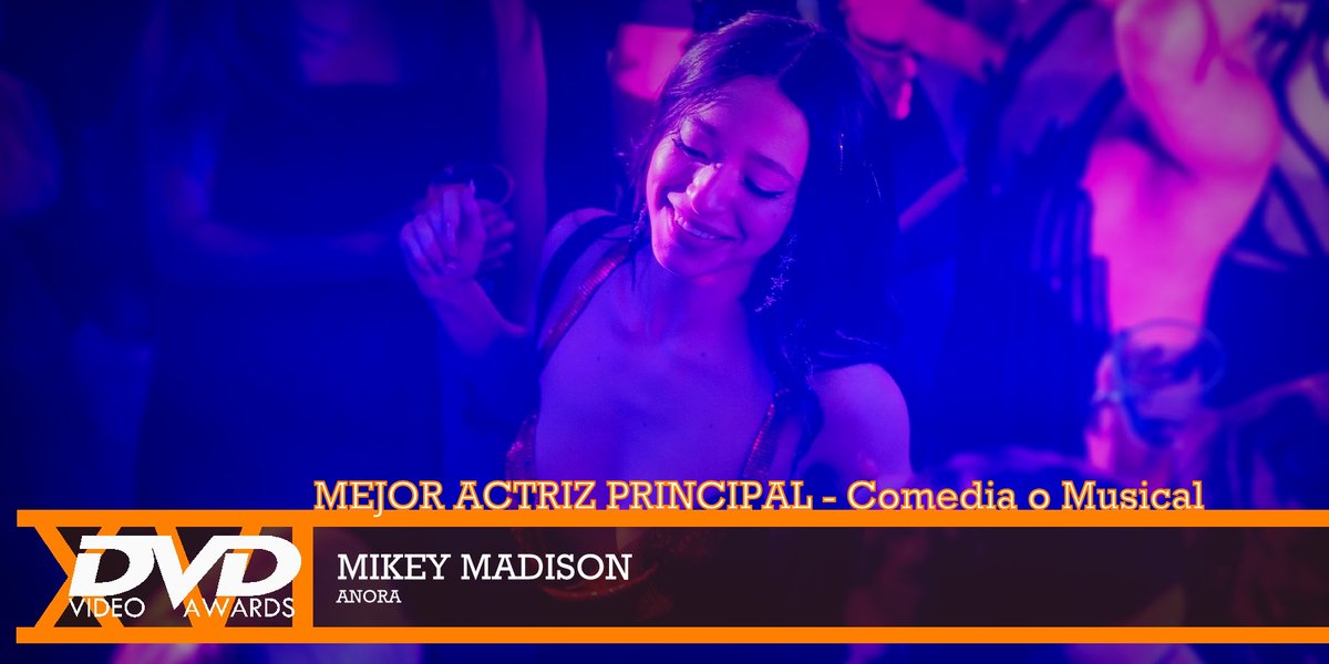 DVDVAwards's tweet photo. Mejor Actriz Principal (Comedia o Musical): MIKEY MADISON (Anora) https://t.co/Jx2tkk6lY2