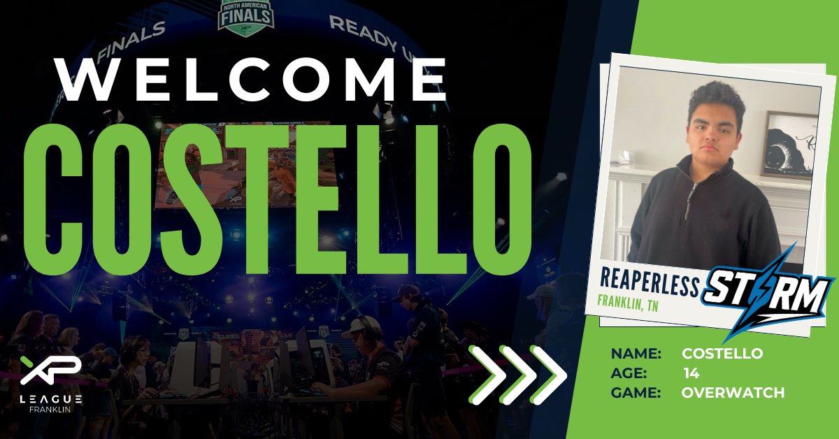 The Franklin Family keeps growing! 💜 Welcome Costello, aka 'Reaperless', to our Overwatch Storm team! 🎮 Let’s level up! #XPLeague #Gaming #Overwatch #FranklinTN