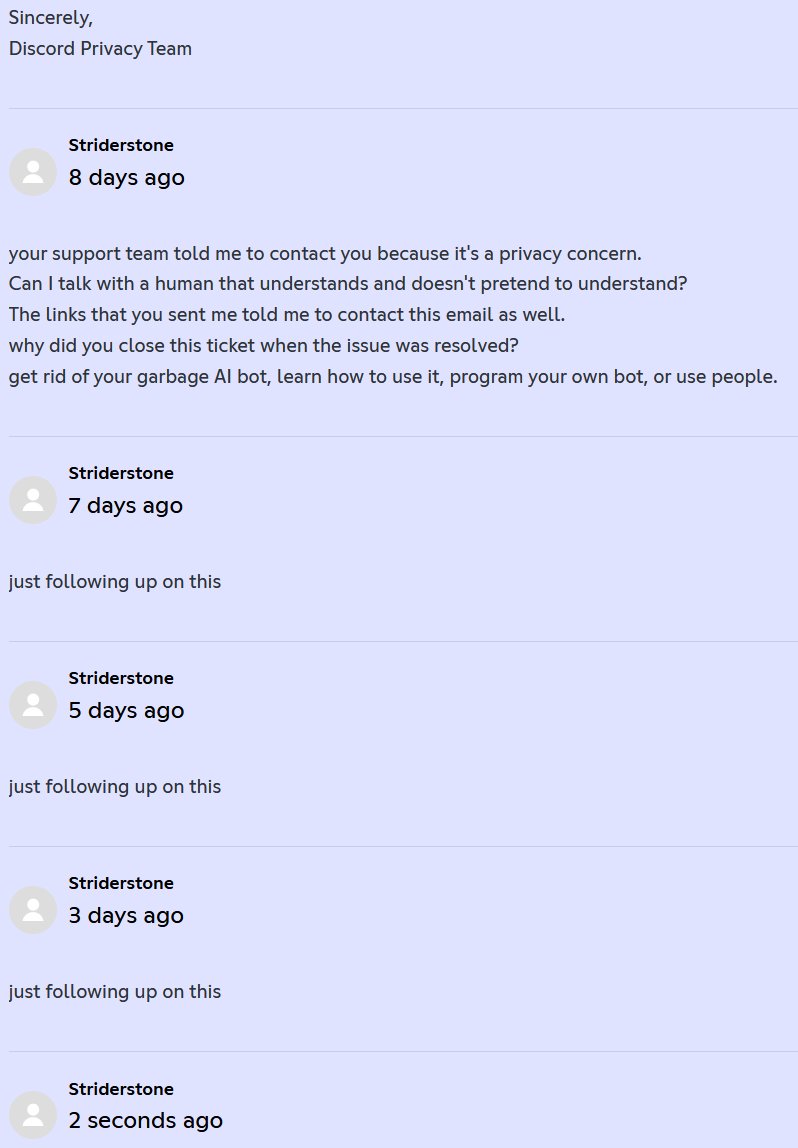 .<a href="/discord/">Discord</a>'s live support and tech team said they don't have that tech information &amp; I need to email privacy@discord.com I did that &amp; the bot told me to contact them. The bot nor the support will answer.
Give me the information that determined ME SPECIFICALLY was identified adult.