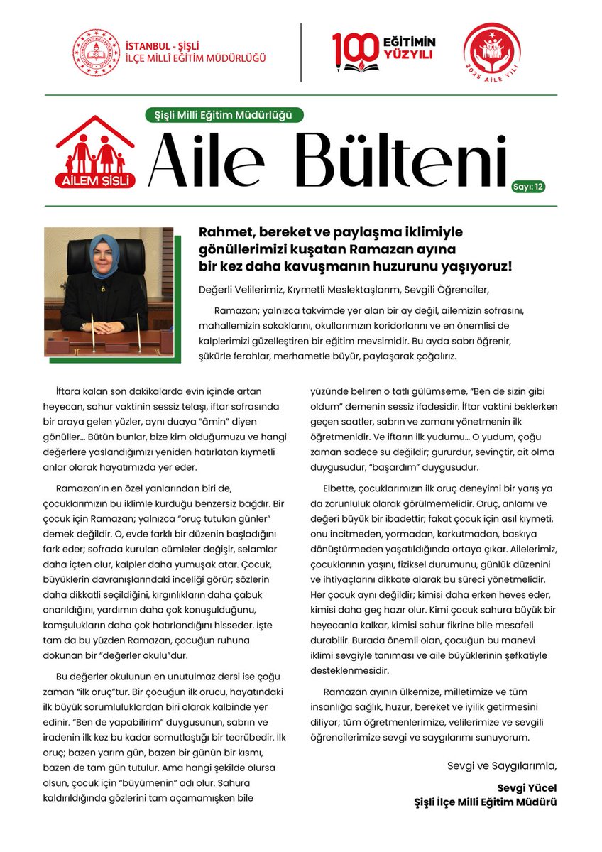 sislimem's tweet photo. 📢 AİLEM ŞİŞLİ – 12. Aile Bültenimiz ÇIKTI.
🌙 Kalplerimizde Ramazan Sevinci
Şişli İlçe Millî Eğitim Müdürlüğü olarak hazırladığımız 12. Aile Bülteni, Ramazan ayının manevi iklimini ailelerimizle buluşturuyor.@Yusuf__Tekin
@gul_davut @MucahitYentur
 @CevdetErturkmen @sevgiyucell https://t.co/fovVBPr0Ij