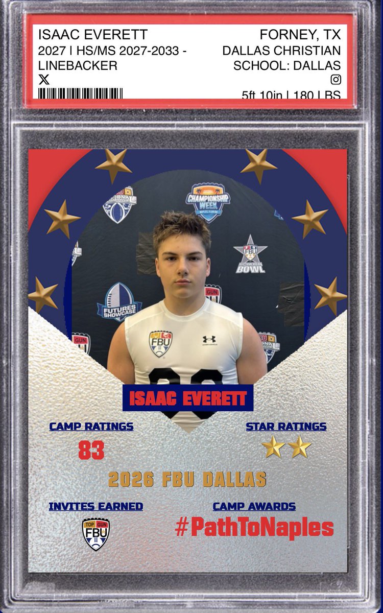 isaaceverett27's tweet photo. Had a great time at the @FBUcamp 
And I am blessed to say that I will be attending the Top gun camp this June! Special thanks to @BullittTeam for coming out and evaluating me so I can better myself in the game I love.#AGTG
@CoachRossNCSA
@coachH2bwill
@DCSChargers
@DP2Nice https://t.co/66R11ZhCb1