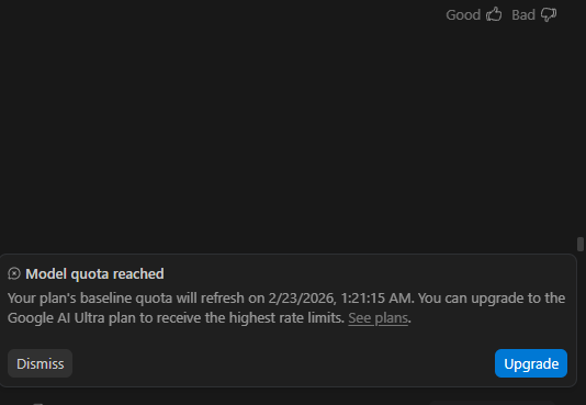 Quota reached prompt