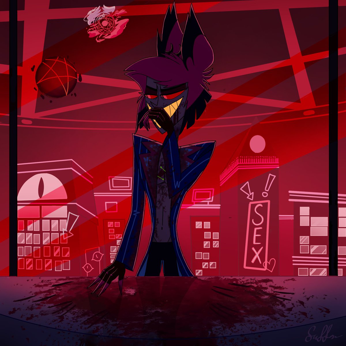 ILetThemSuffer's tweet photo. Alastor is pushing himself upright. Slowly. Unsteadily—but calm. He pulls his pants up. Wipes the blood from his face. Smooths Vox’s red-stained jacket. Straightens his back.

And then he stands there. Calm. Elegant. Unbroken.

As if nothing happened.

#AlastorHazbinHotel https://t.co/DXF18HXEeF