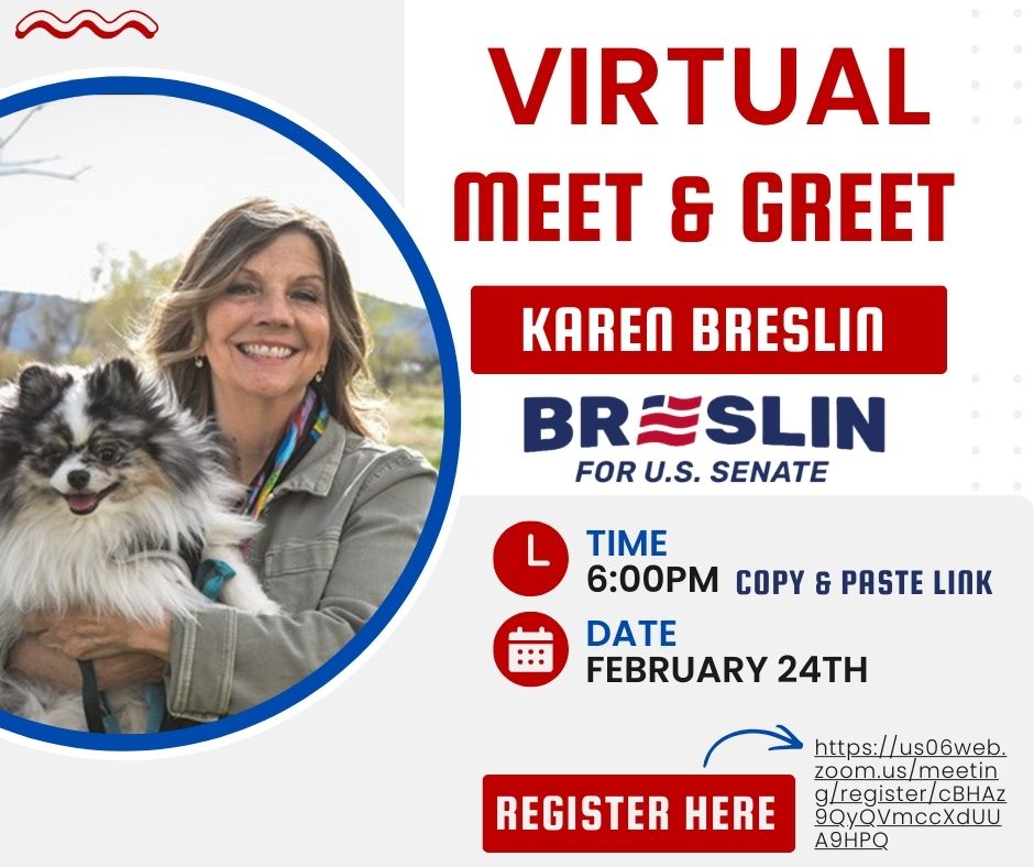 breslin4senate's tweet photo. Join Karen Breslin, Candidate for U.S. Senate in CO, on Zoom for a virtual Meet and Greet on Tuesday, February 24th @6:00 PM, click this link to register! See you all there. 
https://t.co/mGaKjXAYot https://t.co/QUBmjecolg