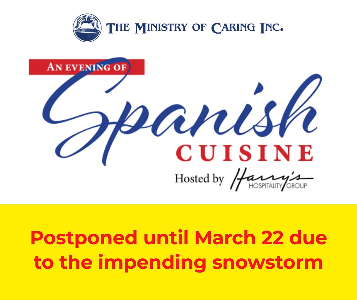 Due to the impending snowstorm, this event postponed and is being rescheduled for Sunday, March 22, 2026. For details about carrying over your reservation or for refunds, please visit: ministryofcaring.org/special-events…