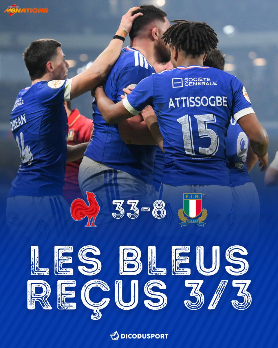 dicodusport's tweet image. 💥 𝐋𝐄 𝐗𝐕 𝐃𝐄 𝐅𝐑𝐀𝐍𝐂𝐄 𝐒𝐀𝐍𝐒 𝐏𝐀𝐕𝐎𝐈𝐒𝐄𝐑 𝐂𝐎𝐍𝐓𝐑𝐄 𝐋'𝐈𝐓𝐀𝐋𝐈𝐄 !!! Les Bleus se sont délités au fur et à mesure du match, mais assurent quand même la victoire bonifiée 🇫🇷🏉
#6Nations #FRAITA