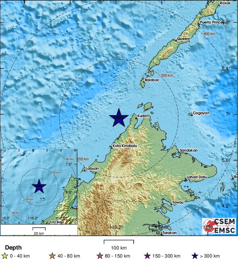 #Earthquake (#gempa bumi) confirmed by seismic data.⚠Preliminary info: M7.1 || 62 km W of #Kudat (#Malaysia) || 5 min ago (local time 23:57:46). Follow the thread for the updates👇