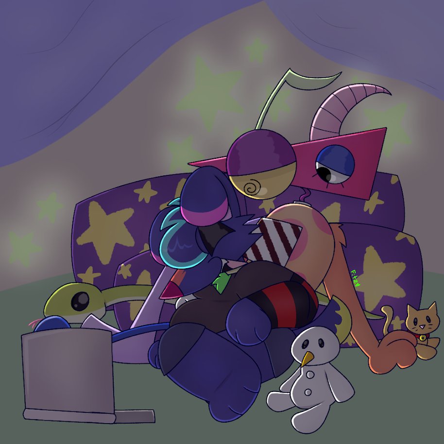 lemon___shark's tweet photo. They're hanging out in a blanket fort and watching cartoons together (although Zooble is definitely more focused on looking at Wafflez)
#selfship #selfshipcommunity #yumeship #theamazingdigitalcircus #tadc #zooble #plastiscene https://t.co/aiB3aY8owk