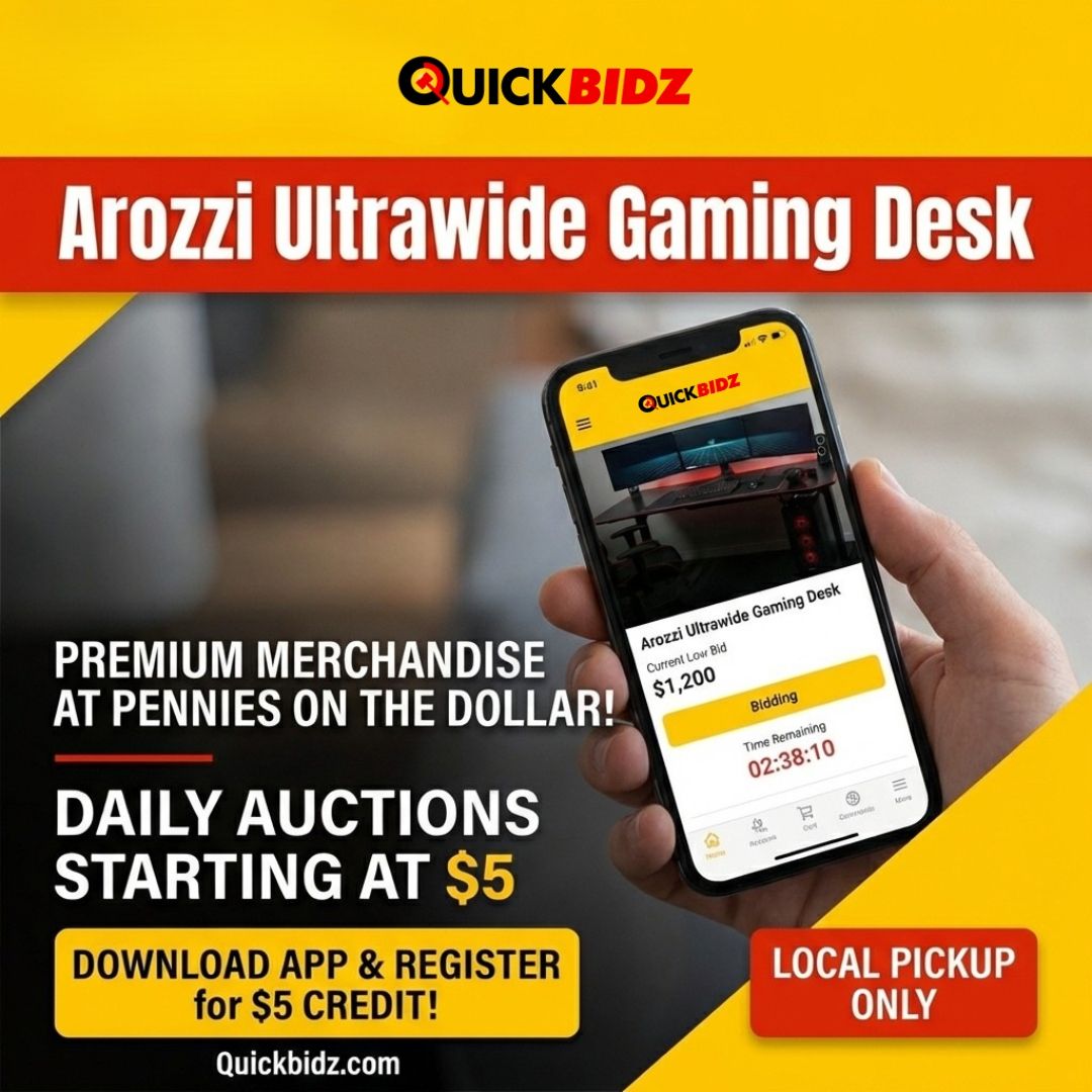 quicklotz's tweet image. Level up your game space with this sleek and stylish gaming desk — functional design meets unbeatable auction deals starting at just $5! 🎮✨ #GamingDesk #TechAuctions #QuickLots #FortWorthTX #BidToWin #GameOn #AuctionDeals #DailyAuctions