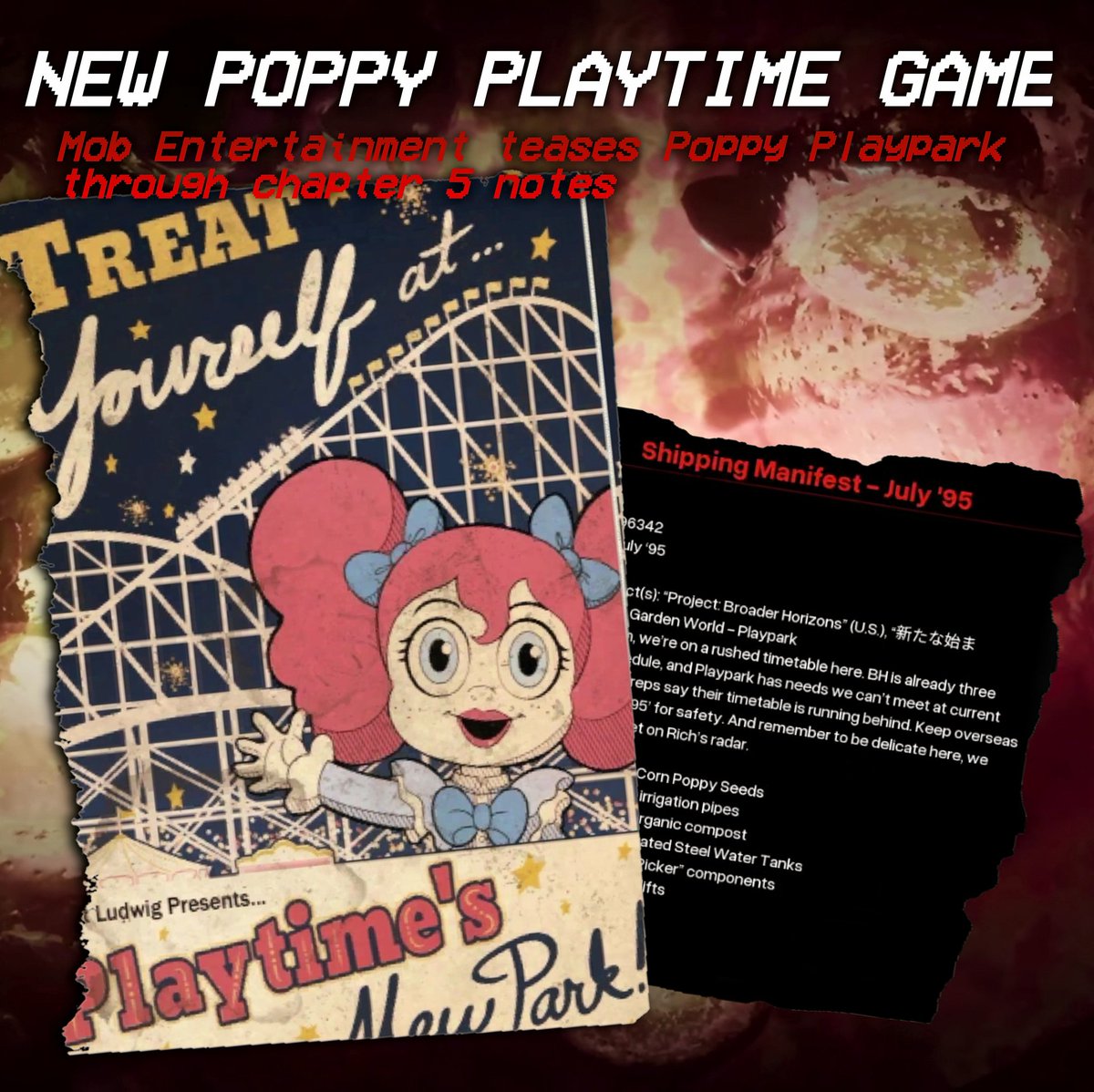mascotmassacre's tweet image. 🚨 Note from Chapter 5 teases a new game.

overseas Playparks, poppy supply chains, and “A New Beginning” in Asia. With Poppy Playpark trademark, this feels less like an ending to the main game and more like a new PPT story set in Asia 👀 

#PoppyPlaytime #PoppyPlaytimeChapter5
