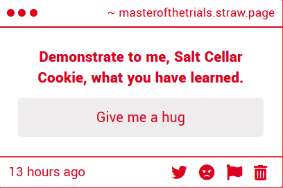 TrialMaster01's tweet photo. Oh, well, this is a... humbling experience. It's been quite sometime since I've experienced "hugging"...

Please don't mind my salty scent and my rusted armor... https://t.co/obnzbsPc3s