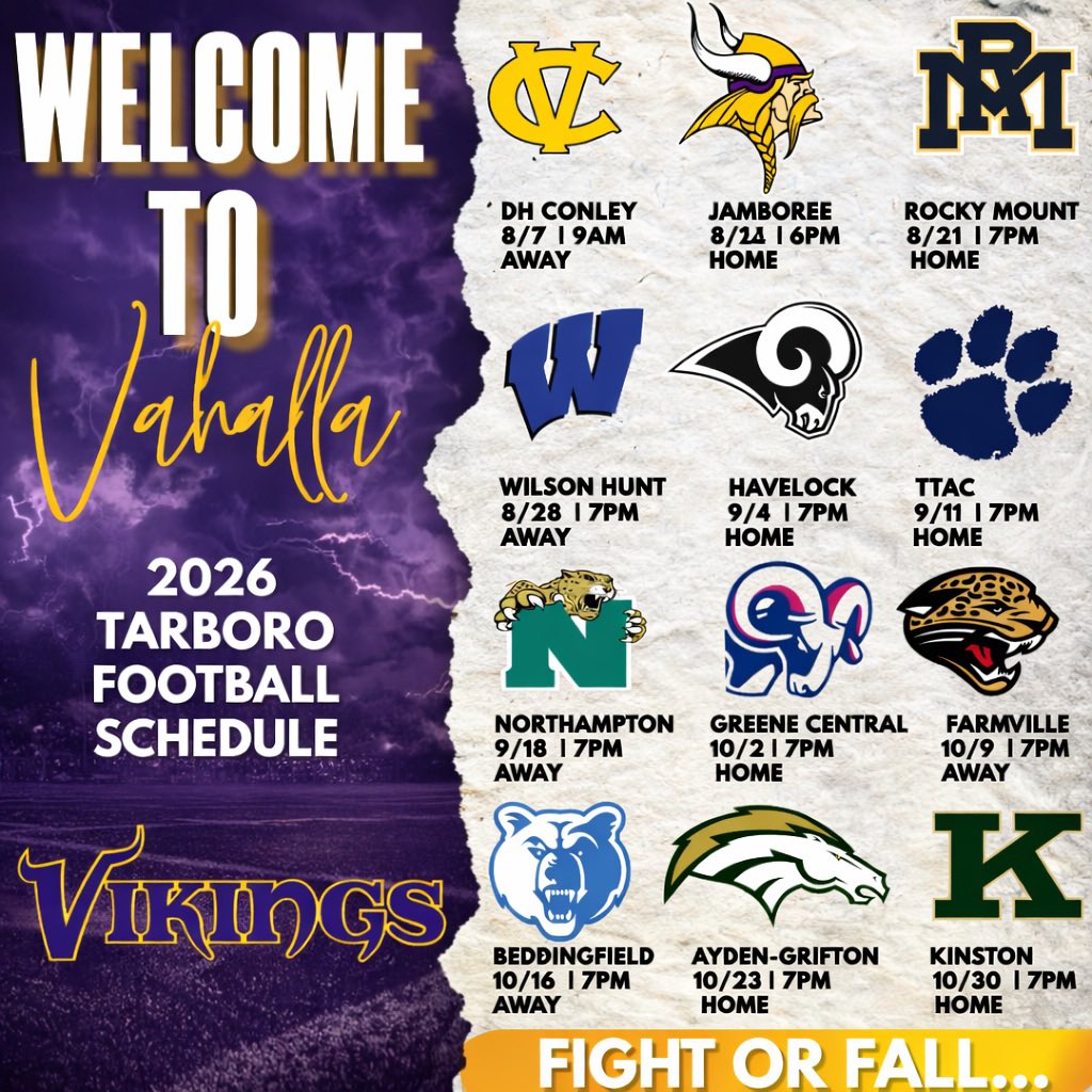 TarboroFootball's tweet photo. Varsity Schedule is now set:
2 Scrimmages
6 Home Games
4 Away Games https://t.co/Z6WE6tpXbQ