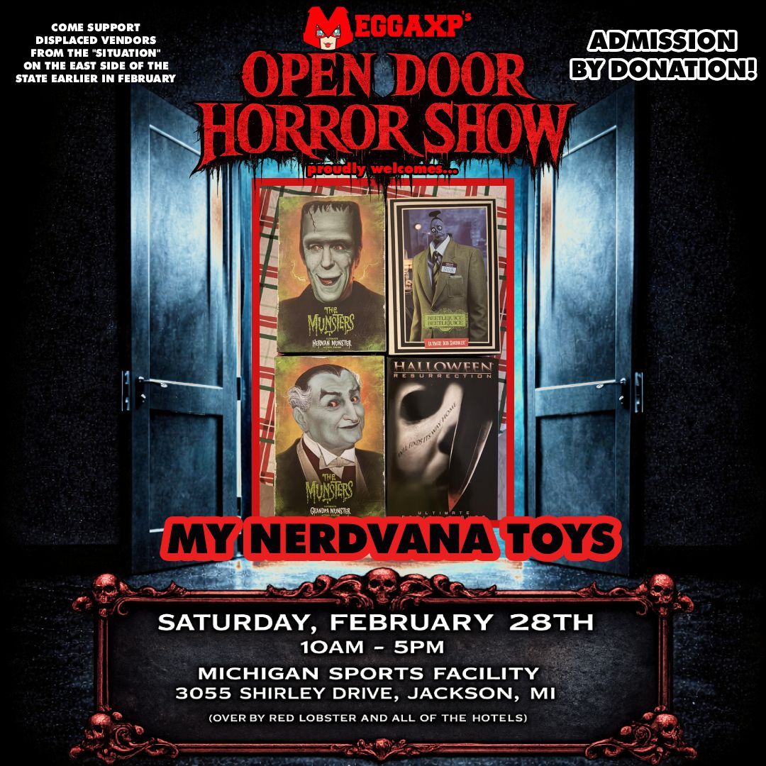 The next vendor to be announced as part of MeggaXP's "Open Door" Horror Show! Supporting Displaced Vendors! is....

My Nerdvana Toys &amp; Collectibles!

You can see more at:
facebook.com/profile.php?id…