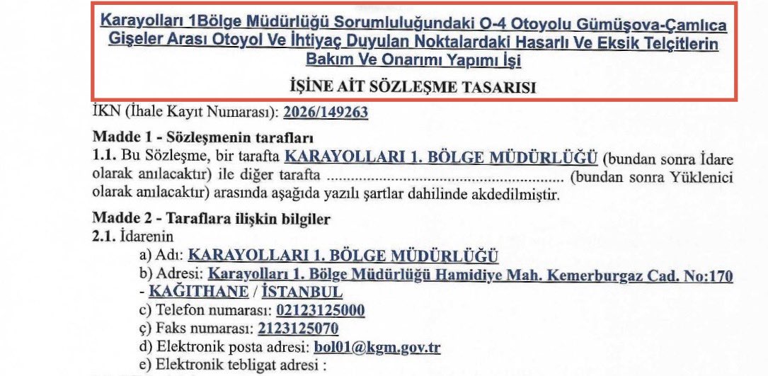 yavuzyilmazd's tweet photo. İşte AKP’nin özelleştirme takvimi❗️

25 yıllığına özelleştirme planı yapılan KGM Anadolu Otoyolu ve KGM Avrupa Otoyolu’yla ilgili;

2026 yılında yapılacak bakım ve onarım ihalelerine⬇️

🔴Özelleştirmeyle ilgili madde eklendiğini, 
🔴İhale konusu işlerin yapım sürelerinin 250 günle sınırlandığını tespit ettik.

Oysa ki;

🔵Bugüne kadar aynı otoyollarla ilgili yapılan ihalelerde özelleştirmeyle ilgili hiçbir madde yoktu.
🔵İhale konusu işlerin yapım süreleri de 700-450 gün aralığındaydı.

Buradan anlaşılıyor ki⬇️

KGM Anadolu Otoyolu ve KGM Avrupa Otoyolu’nun 250 gün (8 ay) içinde özelleştirilmesi planlanıyor❗️

AKP tüm planlamasını 2026 yılı sonuna kadar; 2 Boğaz köprüsü ve 7 Otoyolu özelleştirmeye göre yapıyor.

Zira 2027 yılı seçim yılı!

AKP, millete ait varlıkları haraç mezat satarak, genel seçimler öncesinde, önden toplu para tahsil etmenin peşinde!

Kaynak: Karayolları Genel Müdülüğü 2026 ve 2024 yılı İhale Sözleşme Tasarıları, İdari Şartname.

❗️Özelleştirme maddesinin eklendiği 2026 yılı İhale Sözleşme Tasarısı⬇️