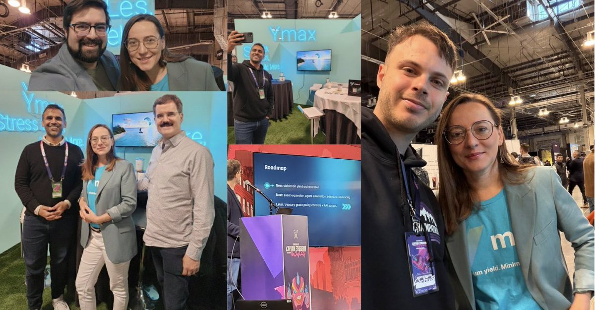 This week we launched Ymax Early Access 🚀 Ymax.app— open beta live, waitlist gone. 
One-sig deployment across Morpho, Aave, Compound.
Introduced live at <a href="/EthereumDenver/">ETHDenver 🏔🦬🦄</a> 

Booth was electric. "Stress Less, Yield More" branding felt refreshing—neon, beach visuals,
