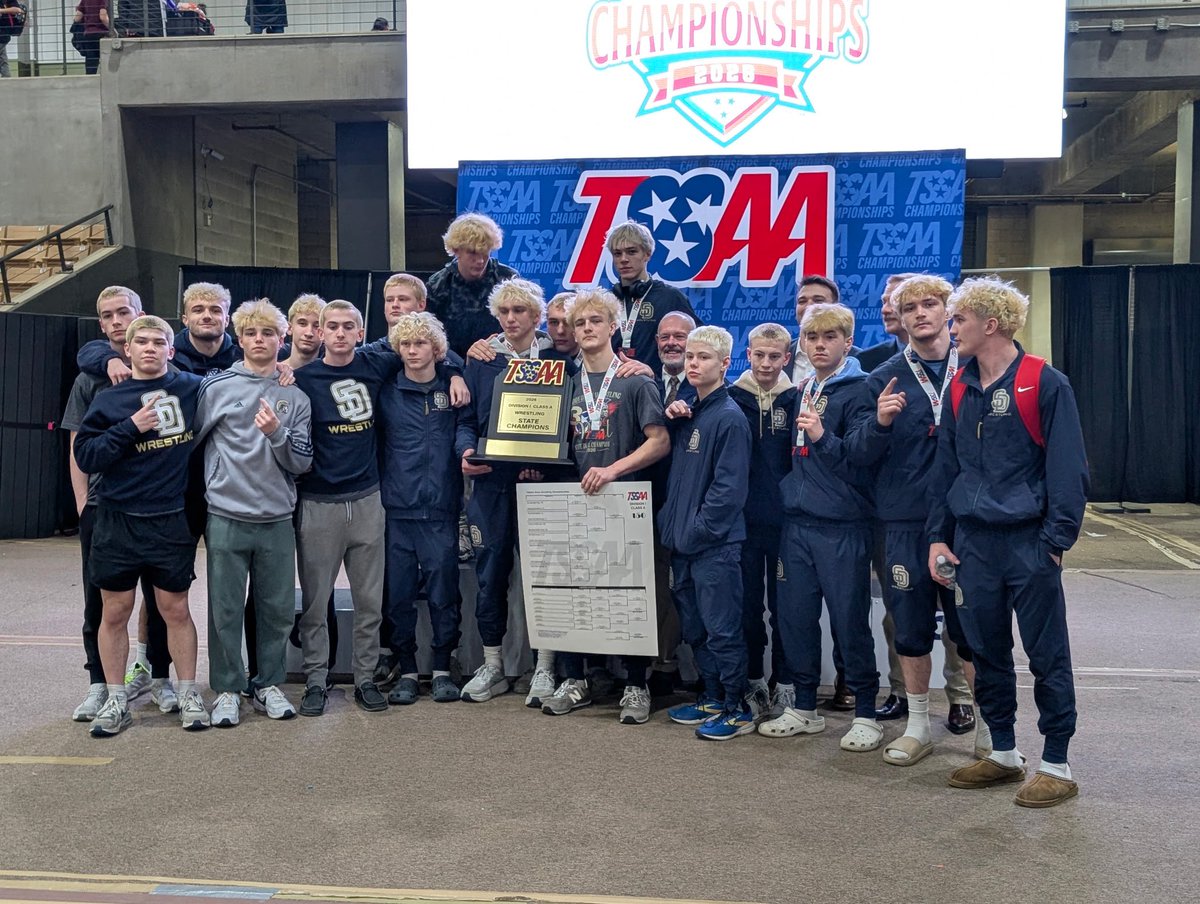 jaredhensley9's tweet photo. Big congrats to the @SD__Wrestling boys, Coach Laxton, and his staff on bringing home our 3rd straight @tssaa traditional state title! Last night made 6 titles (3 Duals & 3 Traditional) for the #MenOfTroy in 3 years…#3Peat #ThisIsWhy https://t.co/XGXNFVTHt2