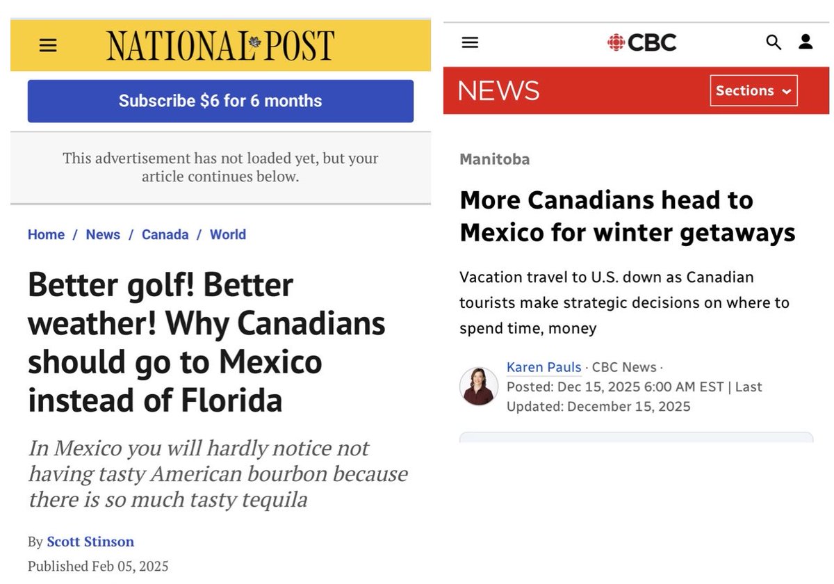 Just a reminder that the media told Canadians over &amp; over again to avoid traveling to the US &amp; to choose Mexico instead.