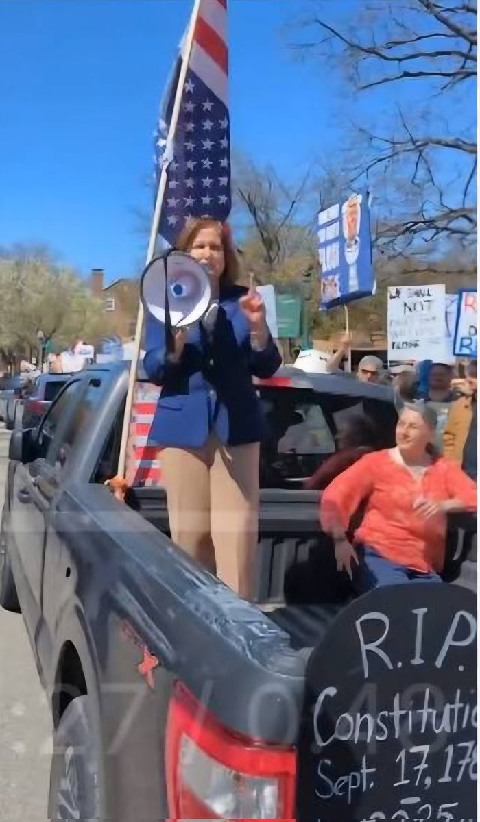 Historic St. John's Church in Richmond never stopped anti-American and pro jihadist / pro hamas muslim born in India, Ghazala Hashmi... here she in Church Hill in the back of an American pick-up truck shouting into a bullhorn whilst disrespecting the American flag and United