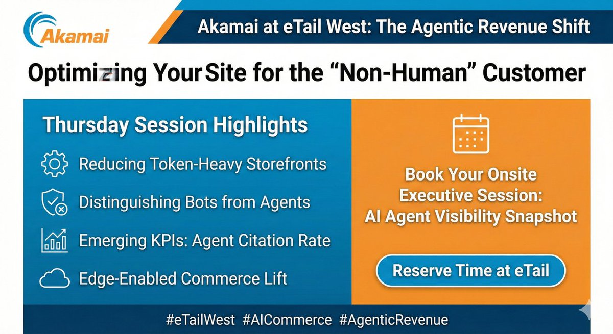 Retail May Be Entering an AI Visibility Gap
inside Akamai Commerce Labs, In a growing number of cases, the first “visitor” to a digital commerce experience is no longer human.
👉 calendly.com/sudeshaka/ai-a…
#eTailWest #RetailInnovation #AICommerce