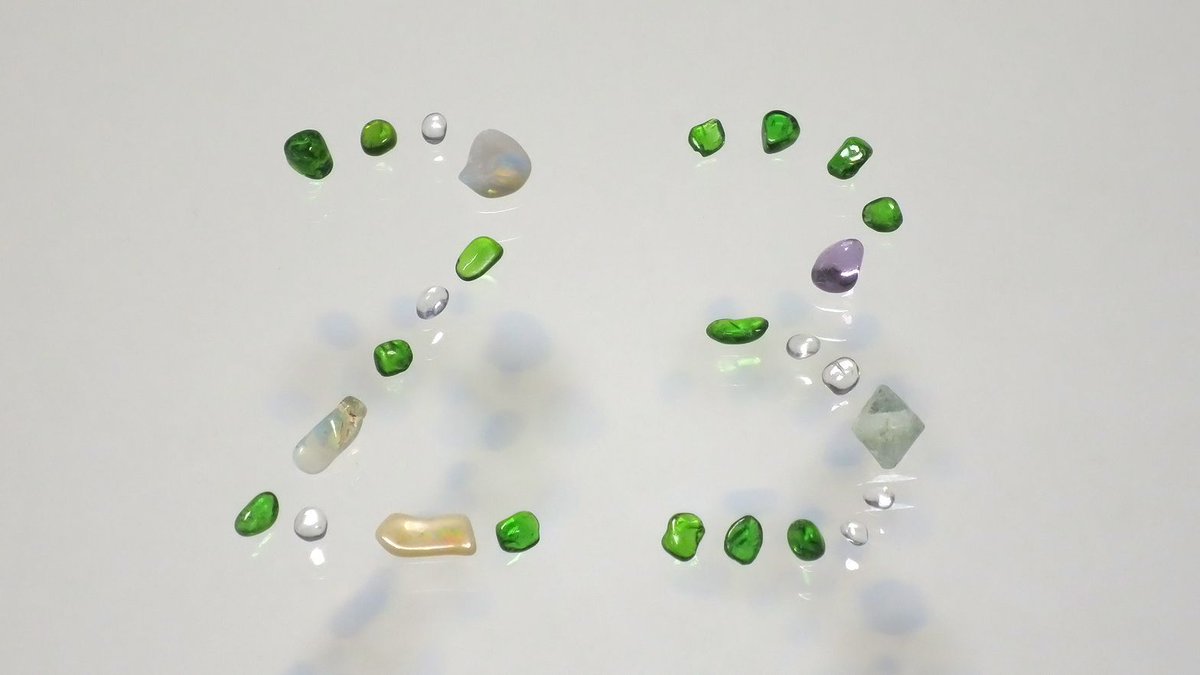 fluorite, chrome diopside, boulder opal, etc.