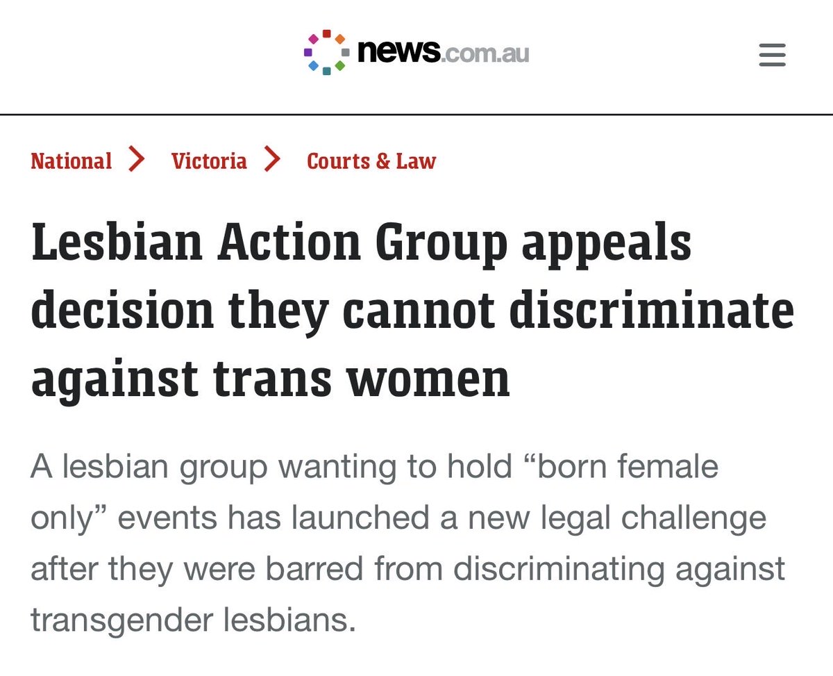 Just a reminder that today <a href="/ActiveLesbians/">Lesbian Action Group</a> are in court to establish that no man is a lesbian and the Australian Human Rights Commission is *against* them.

Good luck to Lesbian Action Group 🩷 &amp; a big f— you to the Australian Human Rights Commission 🖕