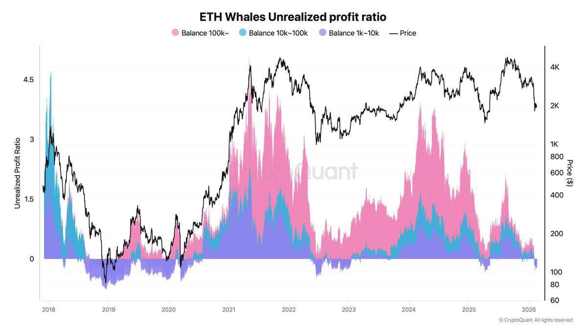 khoodiakov's tweet photo. Forthe first time this cycle, all underwater.
$ETH whale tiers are
Data shared by Coin Bureau shows that wallets holding:
1000-10000 ETH
10000-100000 ETH
100000 + ETH
are now collectively sitting on unrealised
loses.
That’s rare. https://t.co/0o91K195Mx