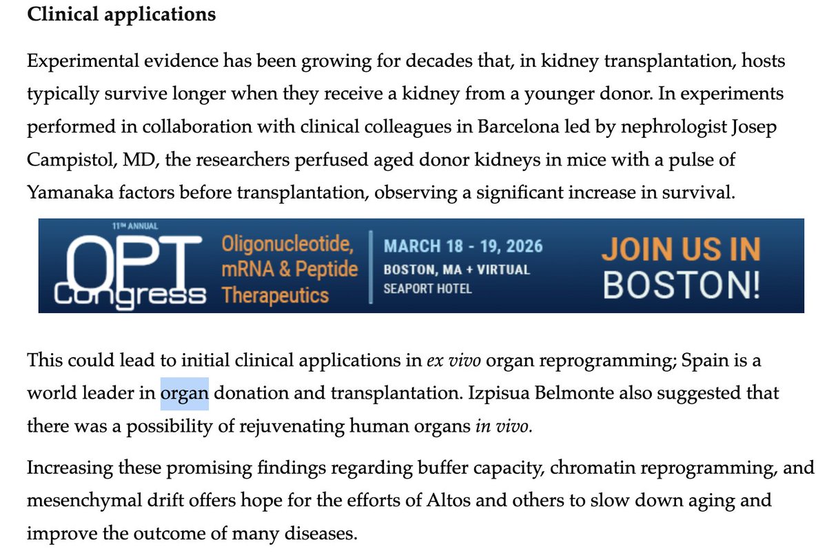 ashleevance's tweet photo. Not sure how I missed this, but it's freaking nuts. Altos Labs is hitting organs with Yamanaka factors ahead of transplants and basically making the organs younger, which in turn makes the transplant work better https://t.co/XVfGHFVbd7 https://t.co/b8Bb26JCwo