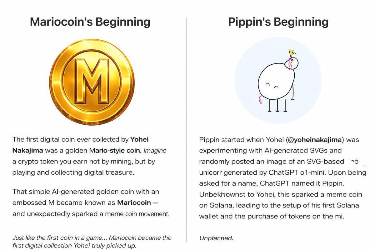 Once people fully realize that $mariocoin was born the same way as $pippin did (with a Yohei tweet) then this coin will be unstoppable.