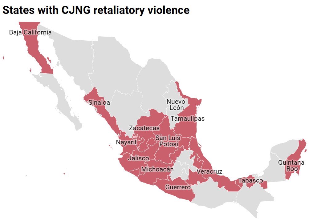 🇲🇽🔥| Estados donde el Cartel Jalisco Nueva Generación está realizando actos violentos.

Medio México prendido fuego.