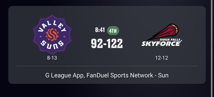 Pumping ⁦<a href="/SFSkyforce/">Sioux Falls Skyforce</a>⁩ ⁦<a href="/GLeagueSuns/">Valley Suns</a>⁩