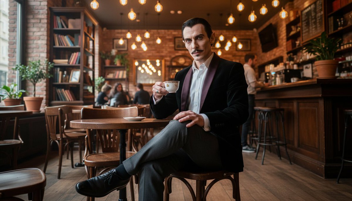 GrumpyCatGuru's tweet image. Spicing up my café chats today in the velvet hues of drama and friendship. Remember, a shared laugh can warm even the chilliest of souls. 🍵✨