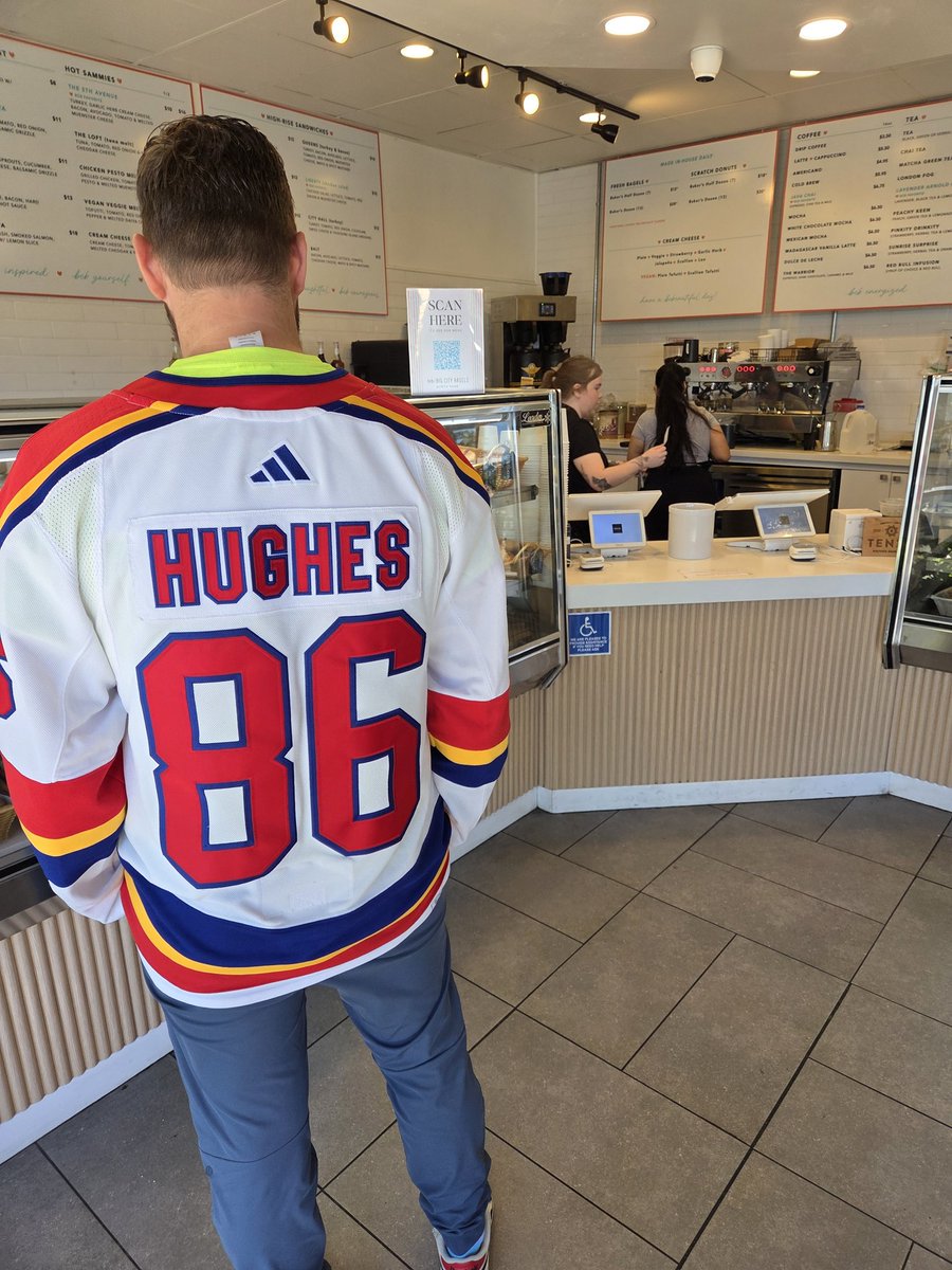 My son treats us at the bagel shop this morning...