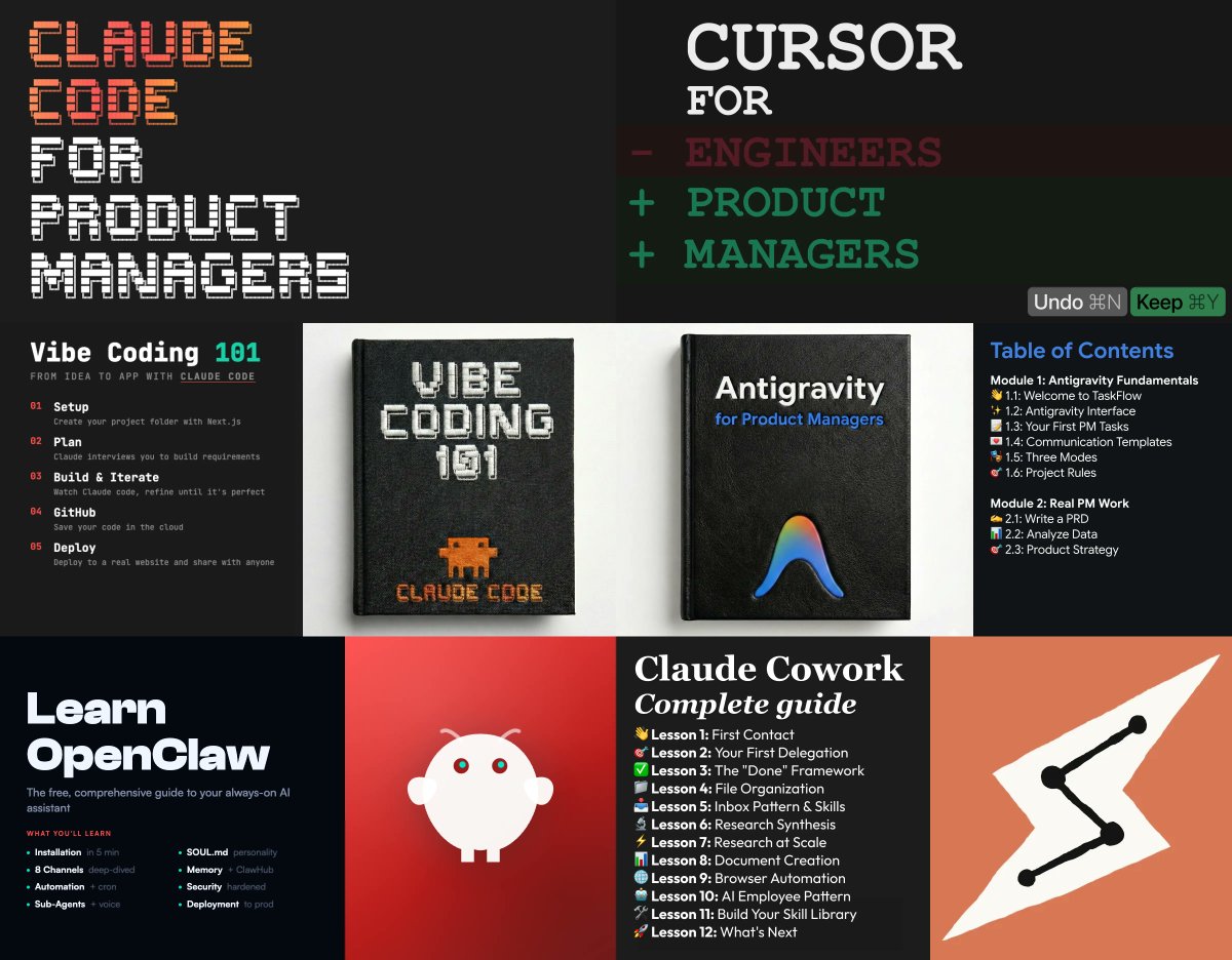 I have 6 completely FREE courses to teach you: OpenClaw, Claude Code, Claude Cowork, Cursor, and Antigravity.

They're taught BY the AI IN the tools!

You learn how to use them by taking actions against realistic demo files.

It's an amazing way to learn. People love them.

→
