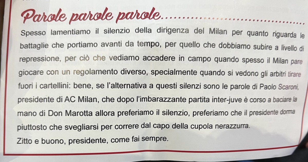 La Curva Sud del #Milan contro #Scaroni.