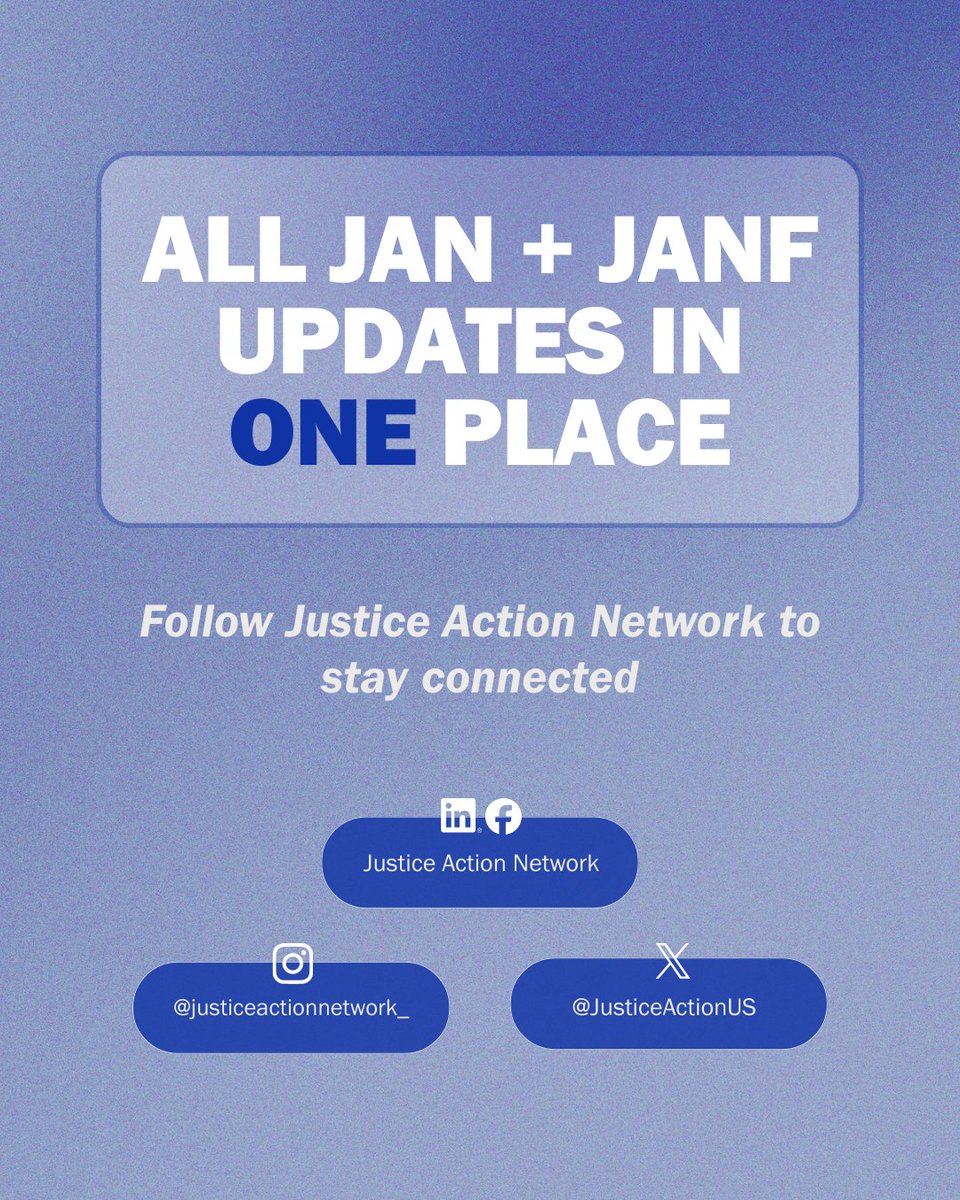 JANFoundation_'s tweet photo. To make it easier to stay informed, we’re streamlining where we share our work.

All future JANF updates, insights, and progress will now be shared through Justice Action Network.

Stay connected by following @JusticeActionUS. https://t.co/N7mvDRis6L